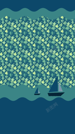 绿色鱼群海面小鱼卡通H5背景高清图片