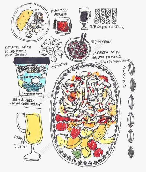 手绘烹饪png免抠素材_新图网 https://ixintu.com 卡通 外国 手绘 插画 烹饪 美食 食谱