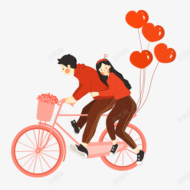 情侣自行车元素png免抠素材_新图网 https://ixintu.com 元素 情侣 手绘人物 气球 自行车