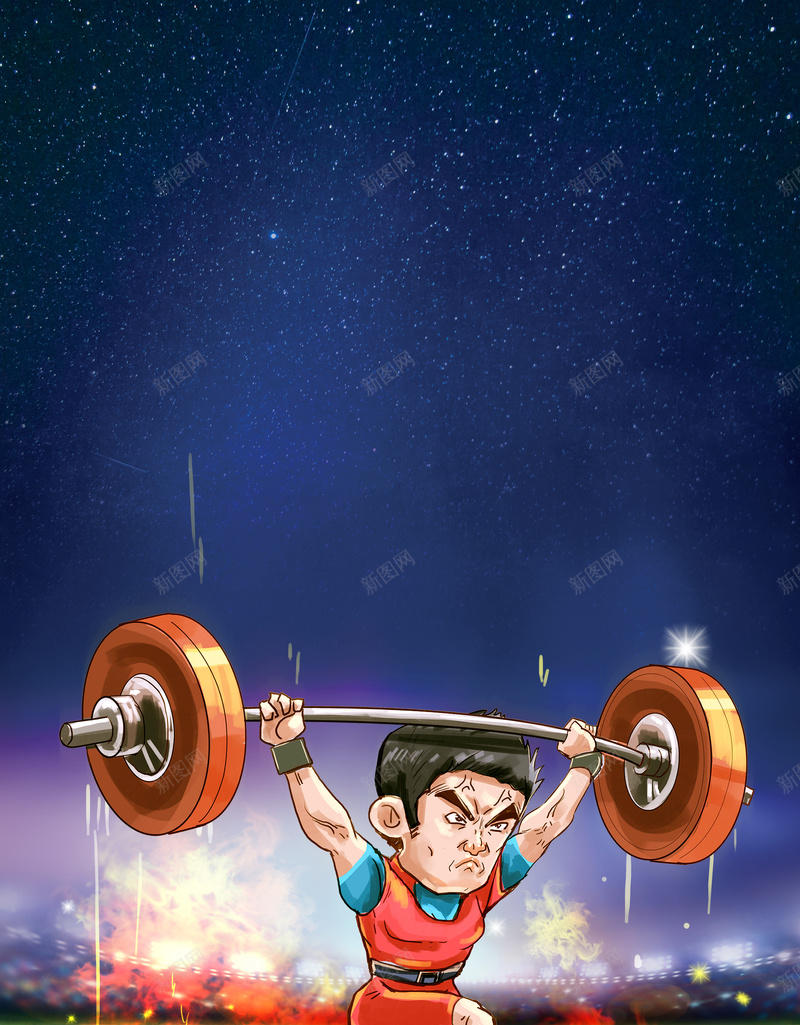 中国体育健儿加油亚运会海报psd设计背景_新图网 https://ixintu.com 学生运动会 健身运动 运动会 体育 运动 卡通 举重 人物 蓝色