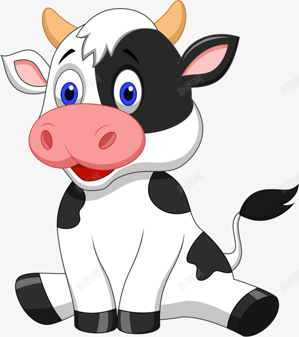 手绘卡通坐在地上的奶牛png免抠素材_新图网 https://ixintu.com 卡通手绘 卡通牛尾巴 奶牛 萌萌嗒 黑白牛