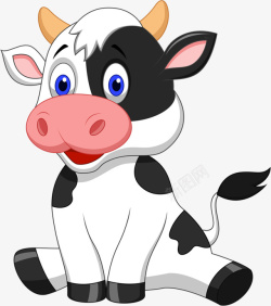 手绘牛尾巴手绘卡通坐在地上的奶牛高清图片