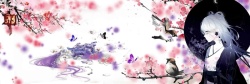 文房本宝桃花燕子喜鹊美女背景高清图片