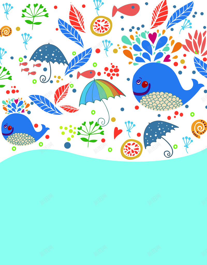 夏季蓝色海洋背景素材psd设计背景_新图网 https://ixintu.com 海洋生物 夏天 夏季 海洋 蓝色 雨伞 卡通 童趣 儿童节日 蓝色背景 儿童节背景 海洋背景