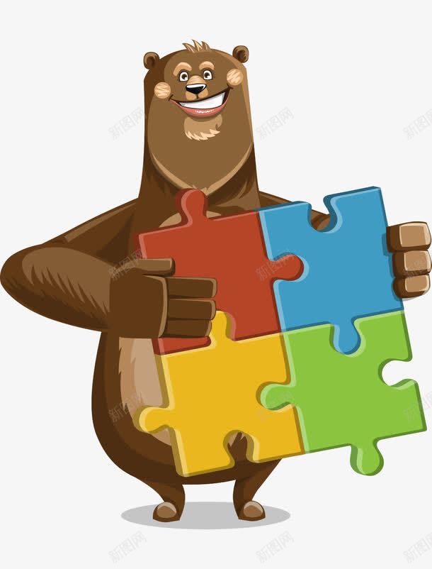 可爱卡通手绘的熊拿着拼图板png免抠素材_新图网 https://ixintu.com 卡通的熊 可爱的熊 平面熊 手绘的熊 拿拼图板的熊