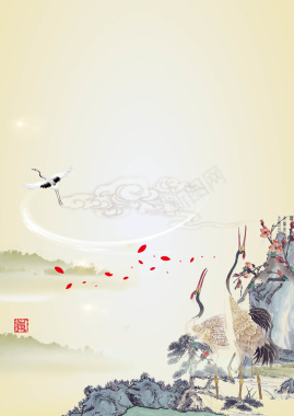 端午节仙鹤中国风海报背景背景