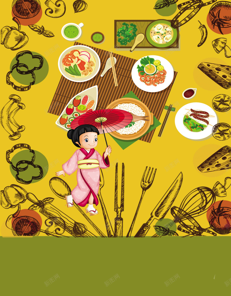 美味美食海报背景psd设计背景_新图网 https://ixintu.com 卡通 卡通素材 宣传美食 寿司 手绘 折扣 果蔬 美味 美食海报 背景素材