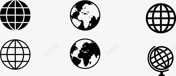 地球元素图标矢量图ai_新图网 https://ixintu.com 地球 地球仪 地球图标 经纬线图标 矢量图