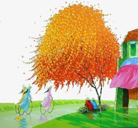 黄色树叶树木与骑自行车的人png免抠素材_新图网 https://ixintu.com 树叶 树木 行人 轻松风