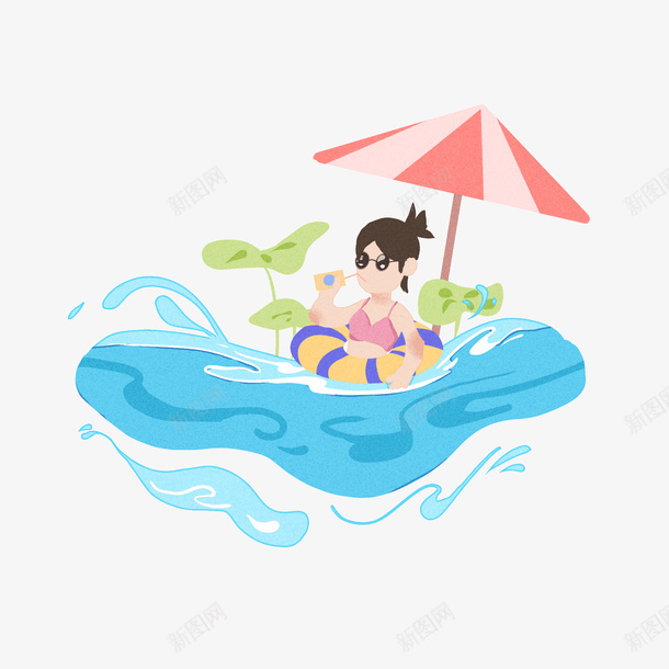 夏日海滩女孩插画psd免抠素材_新图网 https://ixintu.com 夏日 女孩 插画 海滩
