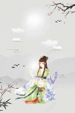 花瓶花鸟中国刺绣宣传海报背景素材高清图片
