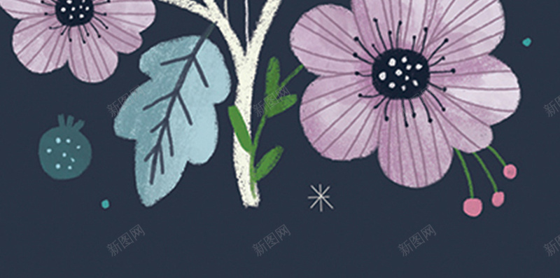 植物与鸟h5背景jpg设计背景_新图网 https://ixintu.com h5背景 卡通 手绘 文艺 植物 深蓝色 童趣 鸟