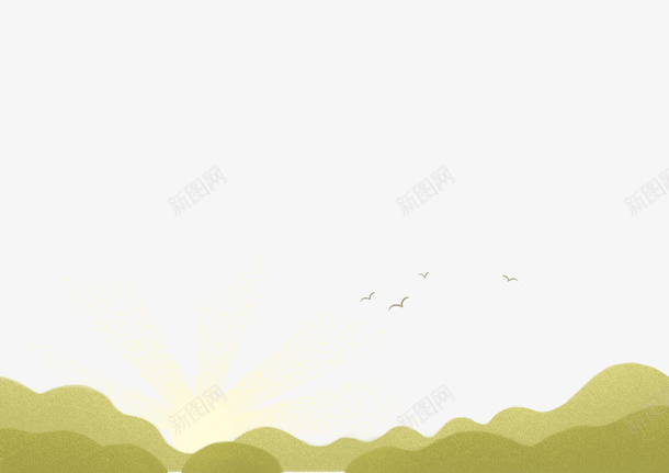 绿色的山脉和夕阳png免抠素材_新图网 https://ixintu.com 夕阳 山脉 手绘 清新 绿色 自然