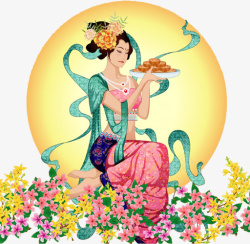 神话传说中秋月亮端月饼古典美女高清图片