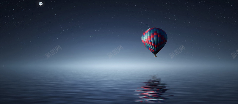 热气球大海夜背景