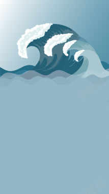 蓝色手绘海浪文艺背景背景
