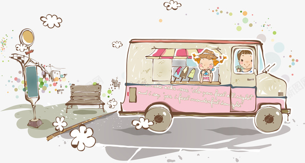 卡通冰淇淋餐车png免抠素材_新图网 https://ixintu.com PNG 冰淇淋 卡通 可爱 餐车