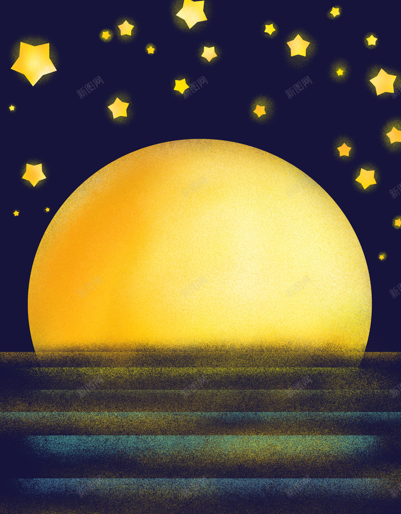 手绘安静的夜晚商业插画psd设计背景_新图网 https://ixintu.com 商业插画 夜晚 夜空 插画 月亮 手绘 星星 叶子