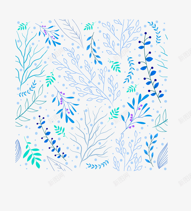 植物无缝背景png免抠素材_新图网 https://ixintu.com 创意 无缝背景图 树叶 植物 矢量PNG 蓝色