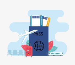 旅游手绘护照行李箱素材