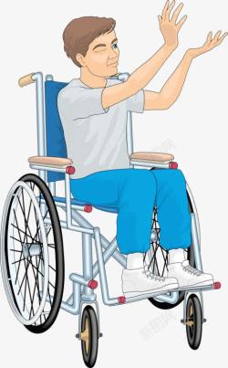 蓝色轮椅坐在轮椅的男子高清图片