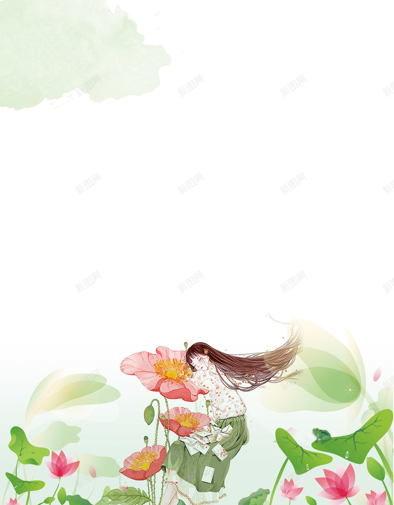 彩色手绘插画风景荷花卡通少女背景素材psd设计背景_新图网 https://ixintu.com 彩色 手绘 插画 荷花 风景 卡通 少女 背景 素材