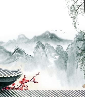 清明节中国风远山广告背景背景