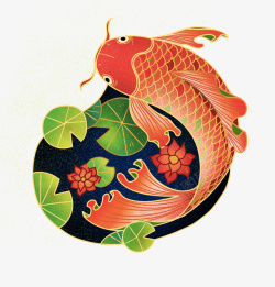 中国风国潮鲤鱼荷花池塘年年有鱼插画元素素材