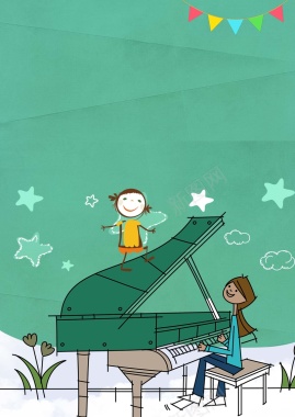 卡通手绘时尚小音乐家儿童钢琴培训背景