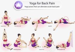 紫色缓解背部疼痛的瑜伽动作素材