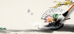 折扇图案中国风梅荷相鹤高清图片