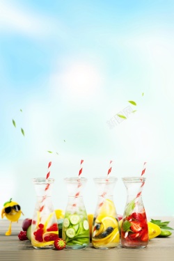 果汁店海报素材夏日果汁冷饮促销背景模板高清图片