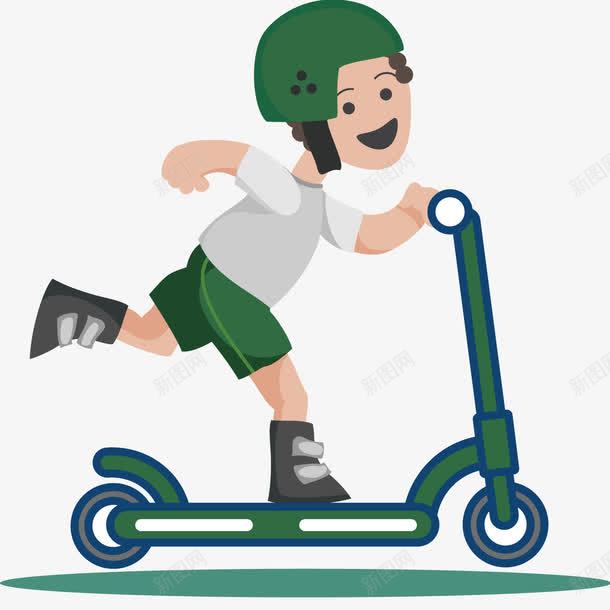 滑板车少年png免抠素材_新图网 https://ixintu.com 头盔 少年 滑板 绿色