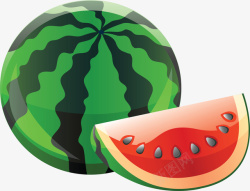 消暑解渴水果西瓜整个切开漫画高清图片