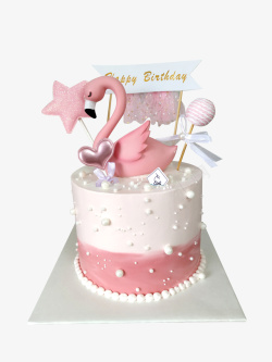 粉色生日粉色天鹅甜品生日蛋糕高清图片