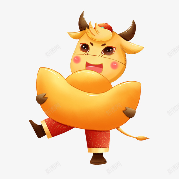 牛年喜庆的牛13psd免抠素材_新图网 https://ixintu.com 抱着金元宝的牛 喜庆牛 招财牛 节日牛