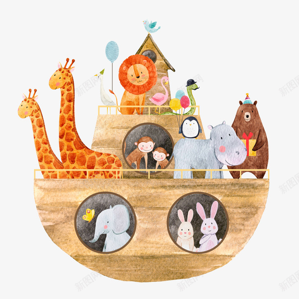 可爱动物的小船png免抠素材_新图网 https://ixintu.com 动物 可爱 小船 旅行