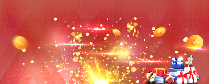 新年红色金币狂欢淘宝海报banner背景背景