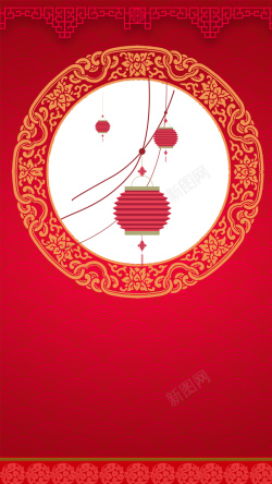 红的花框中国年PSD分层背景高清图片