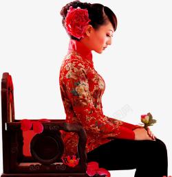 红色中式新娘人物传统素材