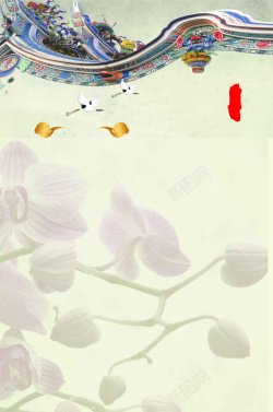 中国风屋嵴传统美食屋脊花朵复古背景高清图片