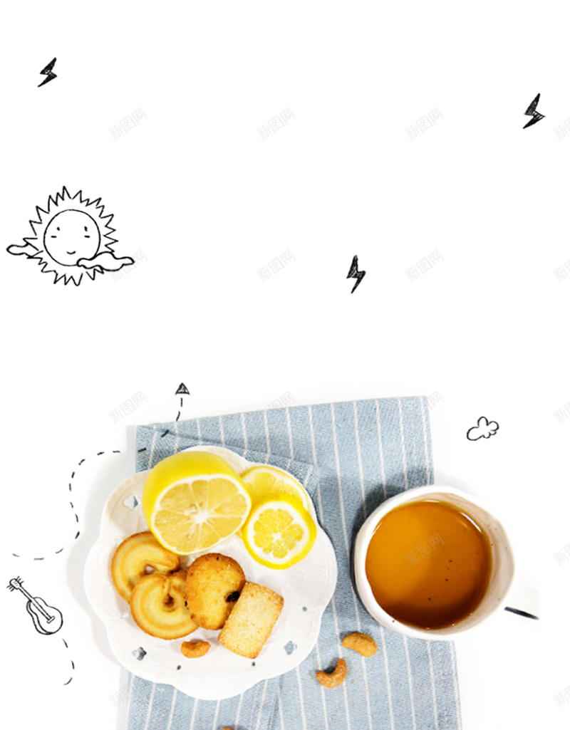 创意文艺简洁下午茶jpg设计背景_新图网 https://ixintu.com 下午茶 创意 咖啡 手绘 文艺 格子布料 温暖 白底 简洁 简约 食物