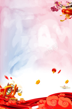 粉色中国风二月二龙抬头梅花灯笼背景背景