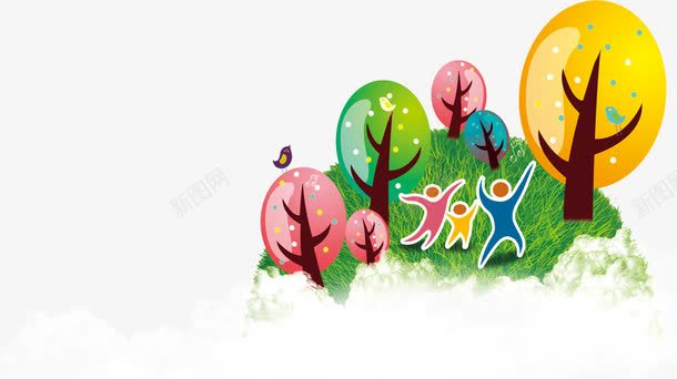 彩色卡通树木运动人物抽象png免抠素材_新图网 https://ixintu.com 人物 卡通 彩色 抽象 树木 设计 运动