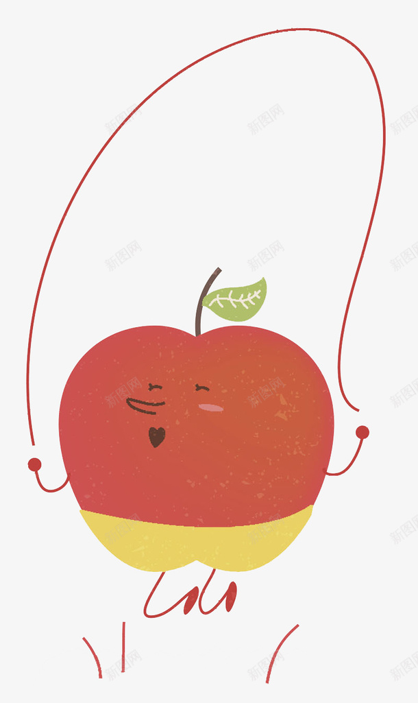 卡通跳绳的苹果图png免抠素材_新图网 https://ixintu.com 创意的 卡通 手绘 插图 红色的 苹果 表情 跳绳