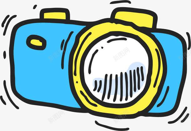 卡通手绘相机图png免抠素材_新图网 https://ixintu.com 卡通 手绘 拍照 拍照机器 照相 相机 素描 蓝色