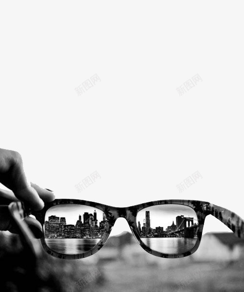 黑白眼镜里的城市png免抠素材_新图网 https://ixintu.com 城市 眼镜 黑白