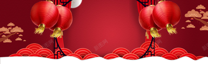 新年红灯笼传统红色banner背景