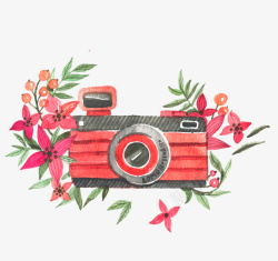水彩花卉和照相机矢量图素材