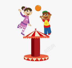 玩排球的小孩子和小亭子矢量图素材